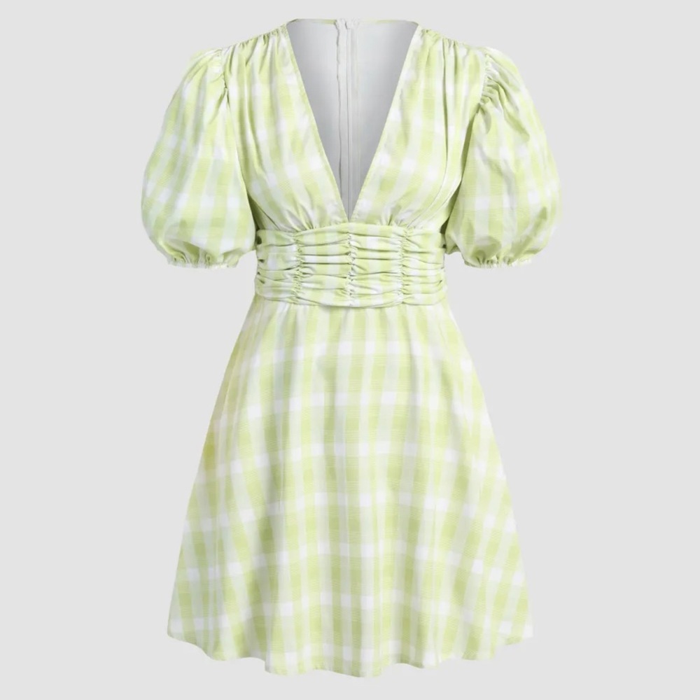 Cider green and white plaid dress